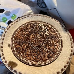 Brown Floral Embossed Leather Accent